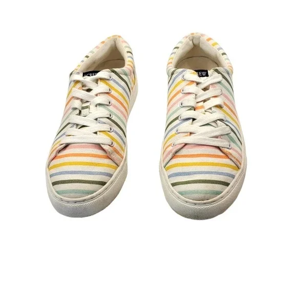 Euc J Crew Rainbow Colorful Striped Canvas Sneaker Tennis Shoe Size 7 - Picture 1 of 5